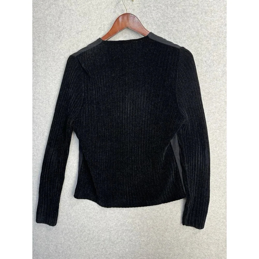 Women's M Sportfolio Black Suede/Knit Long Sleeve Jacket by‎ Marcia Sz L VTG 90s - Picture 6 of 8